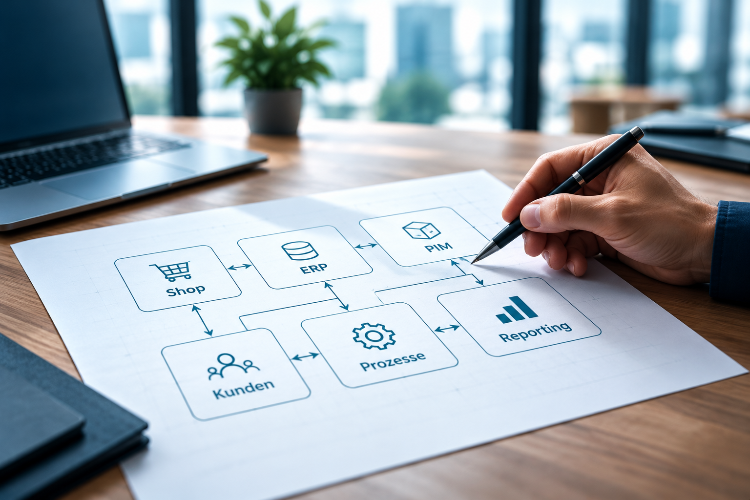 ERP-Prozessdiagramm im modernen Büro
